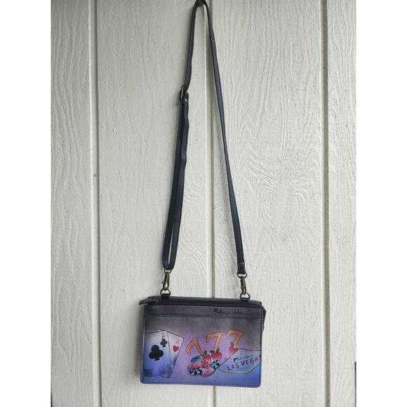 Anna Anuschka Hand Painted Leather VEGAS Bag Crossbody Purse Clutch RIFD Blocker - Picture 14 of 16